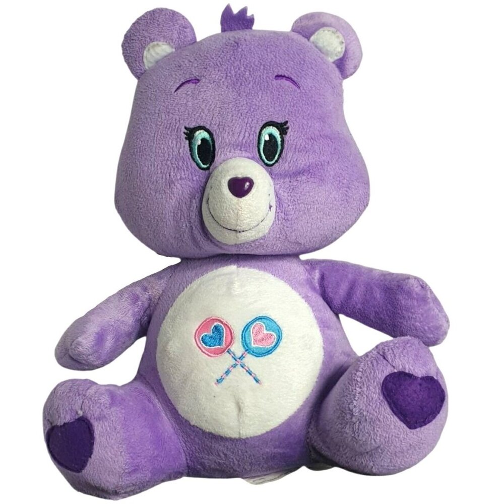 Care Bears SHARE Bear 12" Plush Toy Purple Stuffed Animal Embroider Candy Design